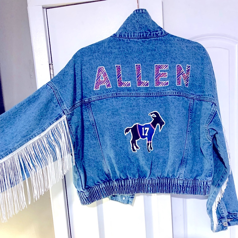 Custom Josh Allen/Buffalo Bills Fringe Denim Jacket
